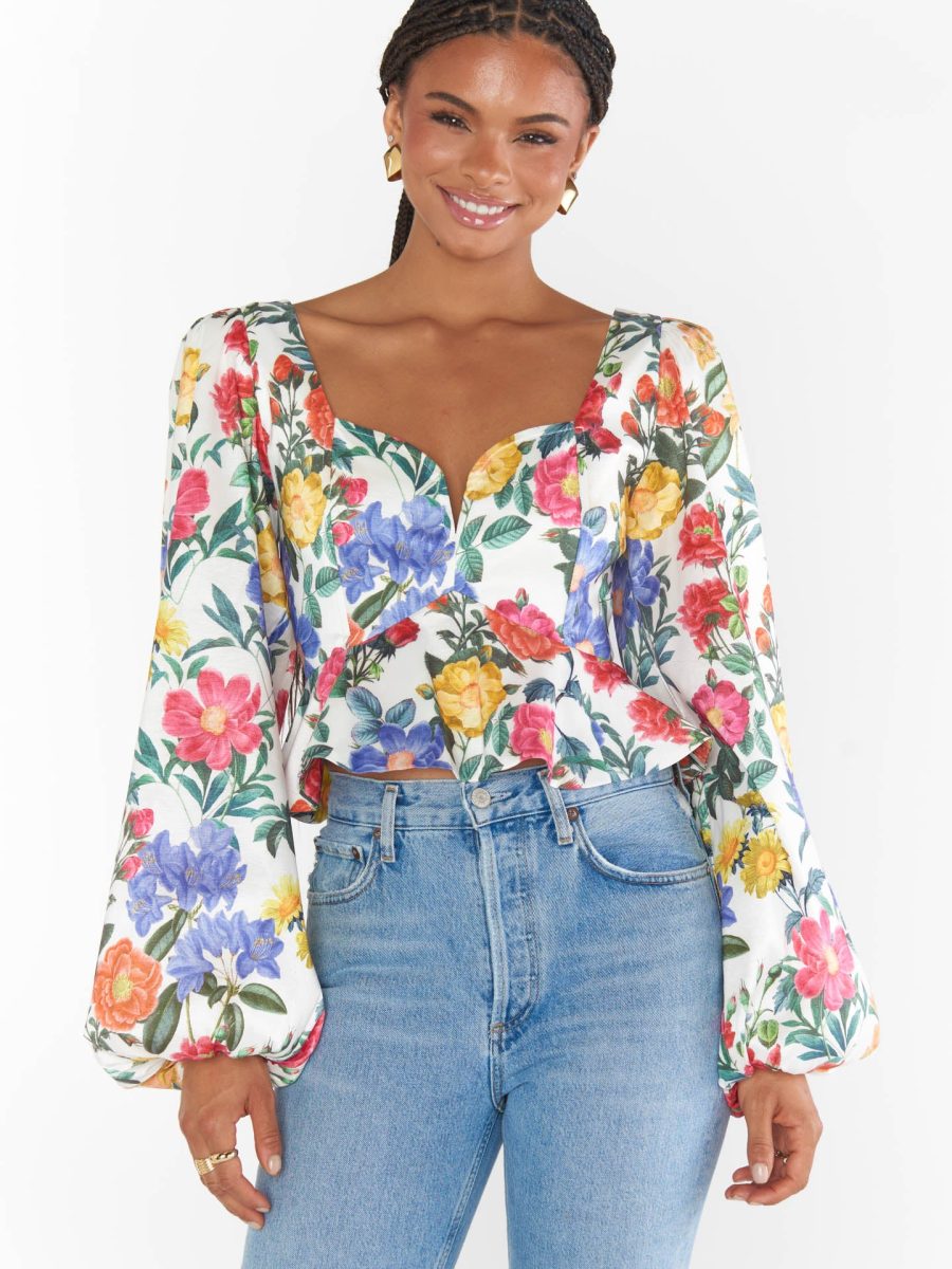 Lover Top ~ Charm Peony White Taffeta