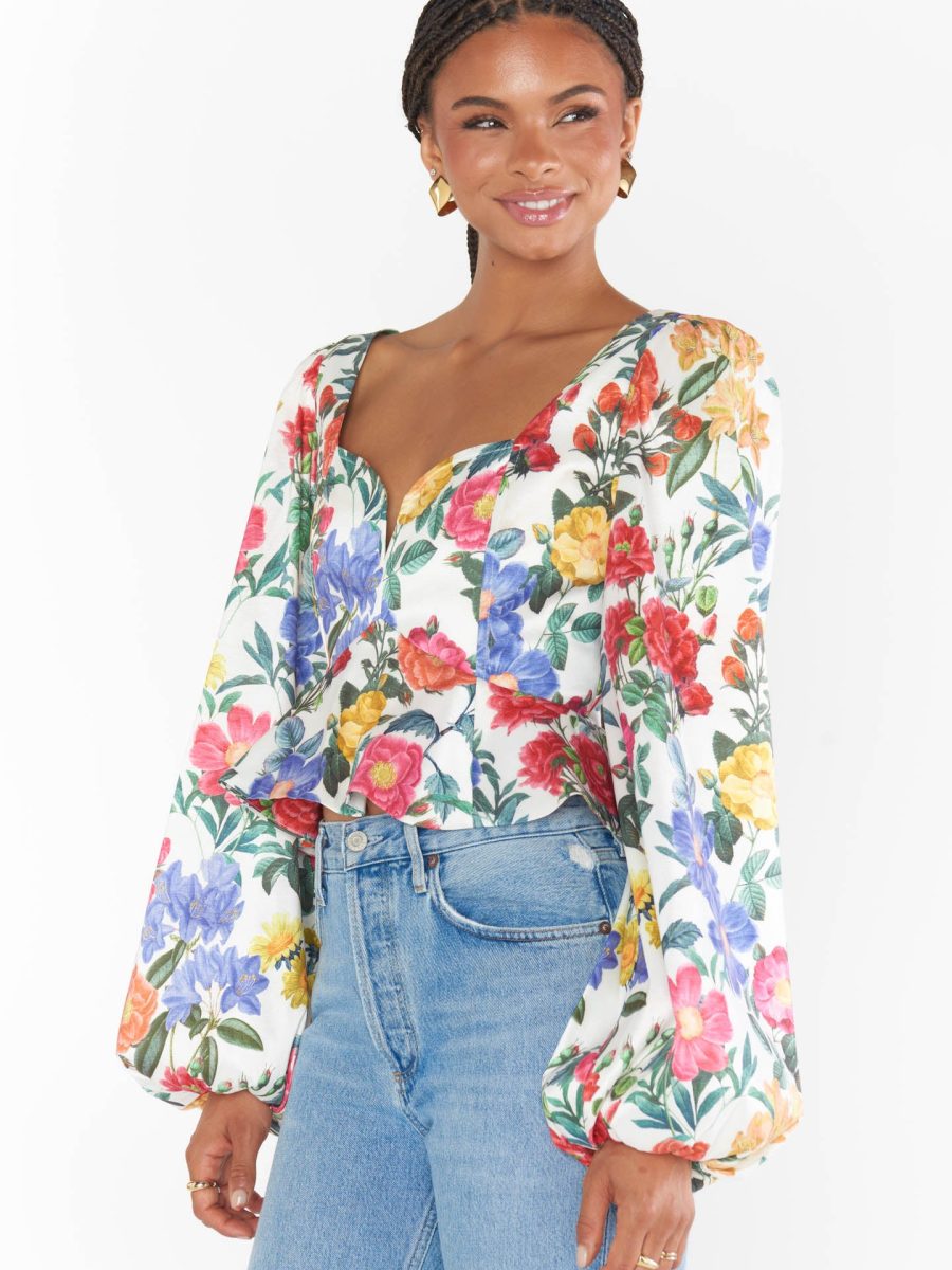 Lover Top ~ Charm Peony White Taffeta