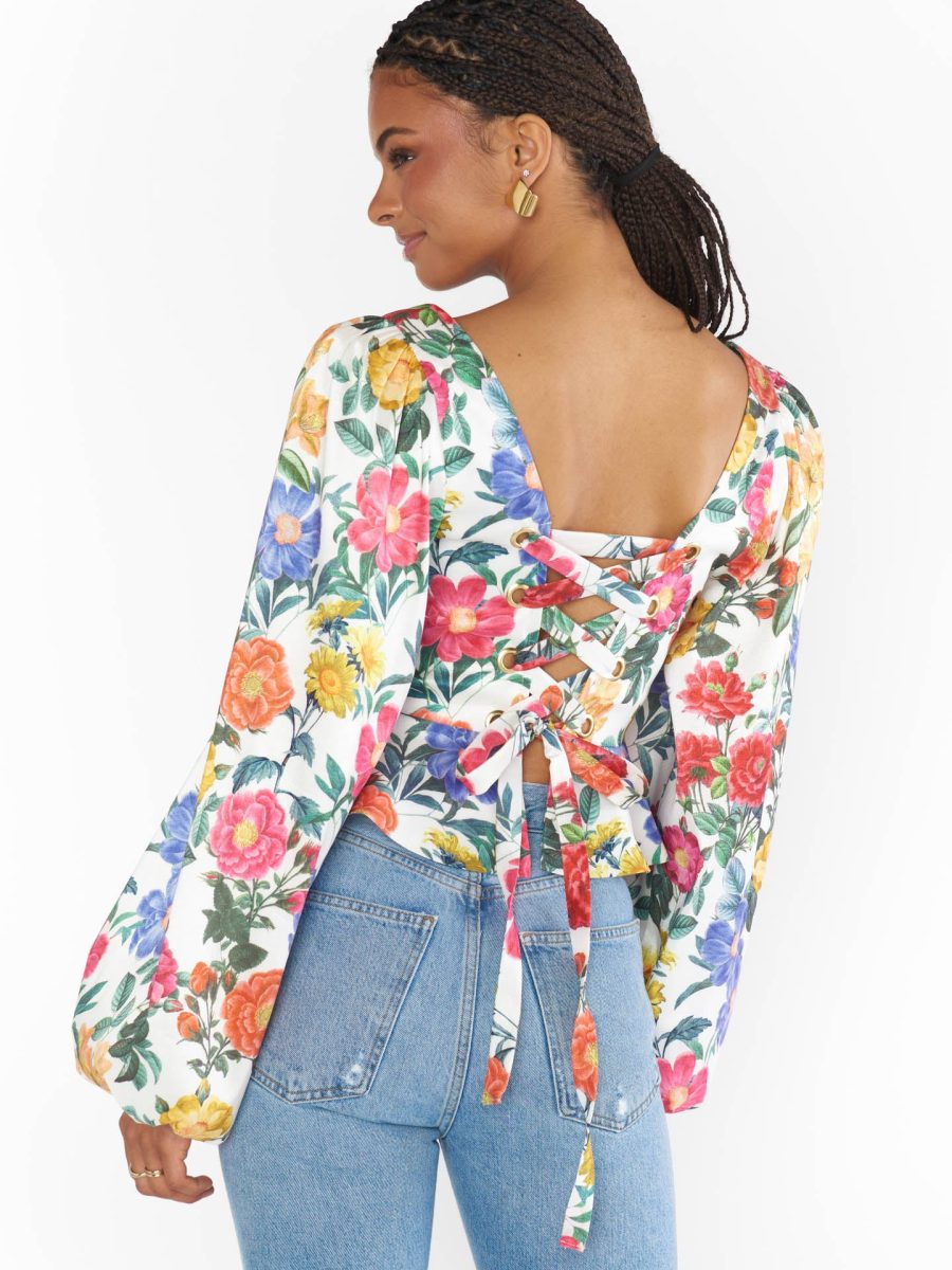 Lover Top ~ Charm Peony White Taffeta