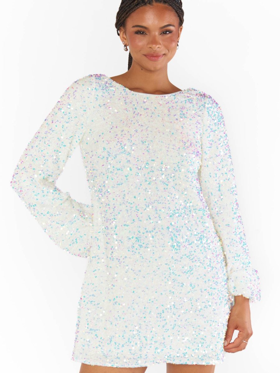 Clarabelle Dress ~ White Sparkle Sequins