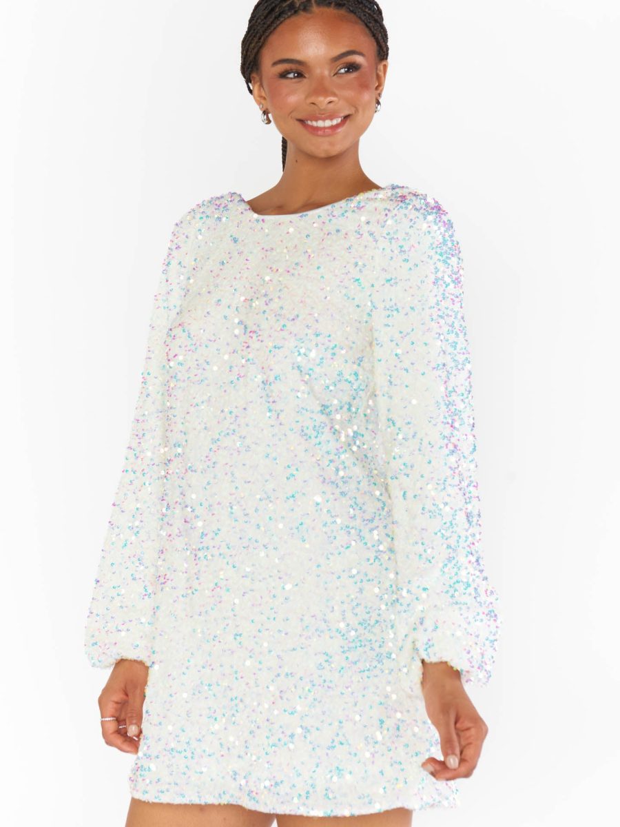 Clarabelle Dress ~ White Sparkle Sequins