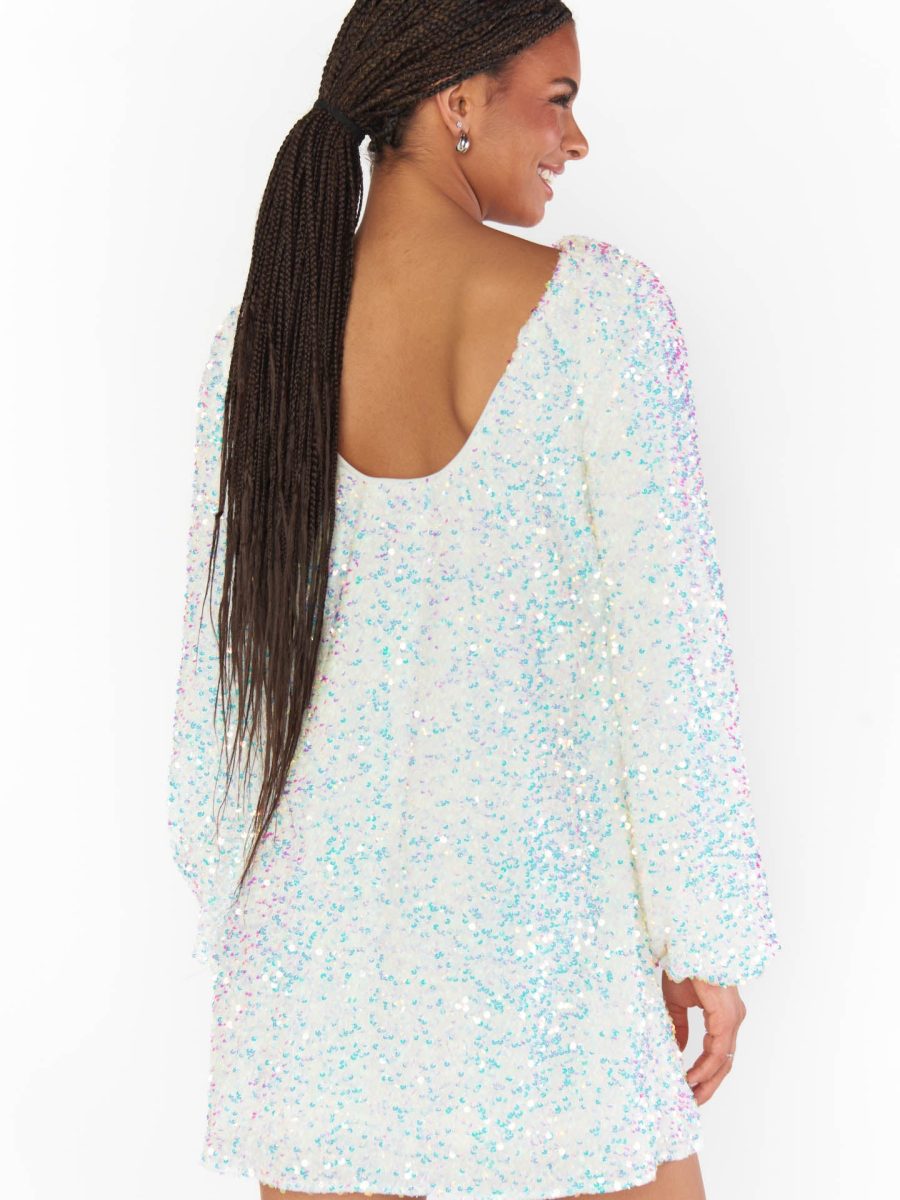 Clarabelle Dress ~ White Sparkle Sequins