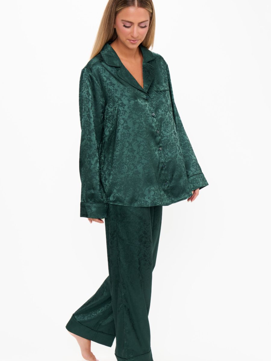 Classic PJ Set ~ Forest Green Floral Silky