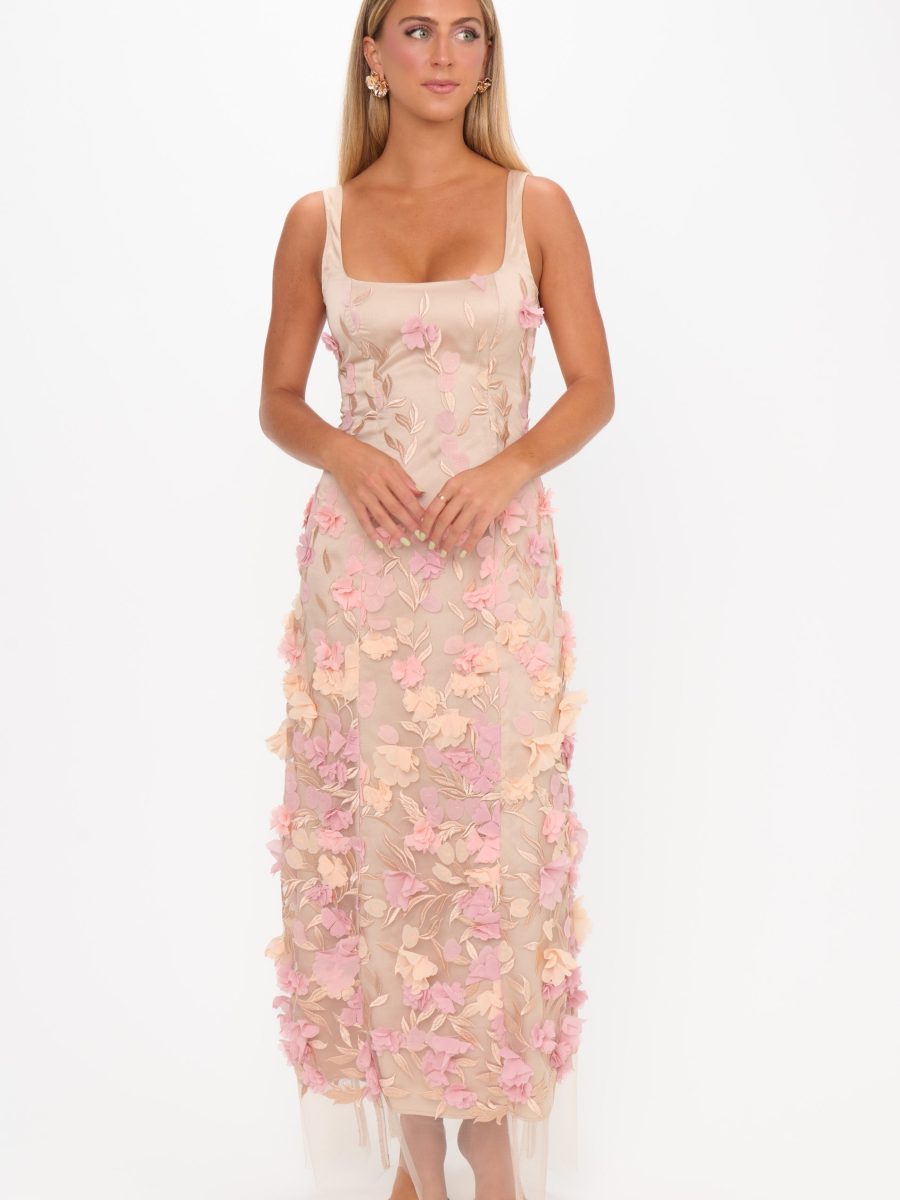 Stephanie Dress ~ Champagne 3D Floral