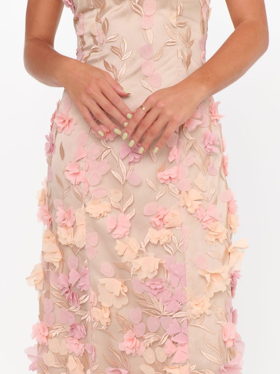 Stephanie Dress ~ Champagne 3D Floral