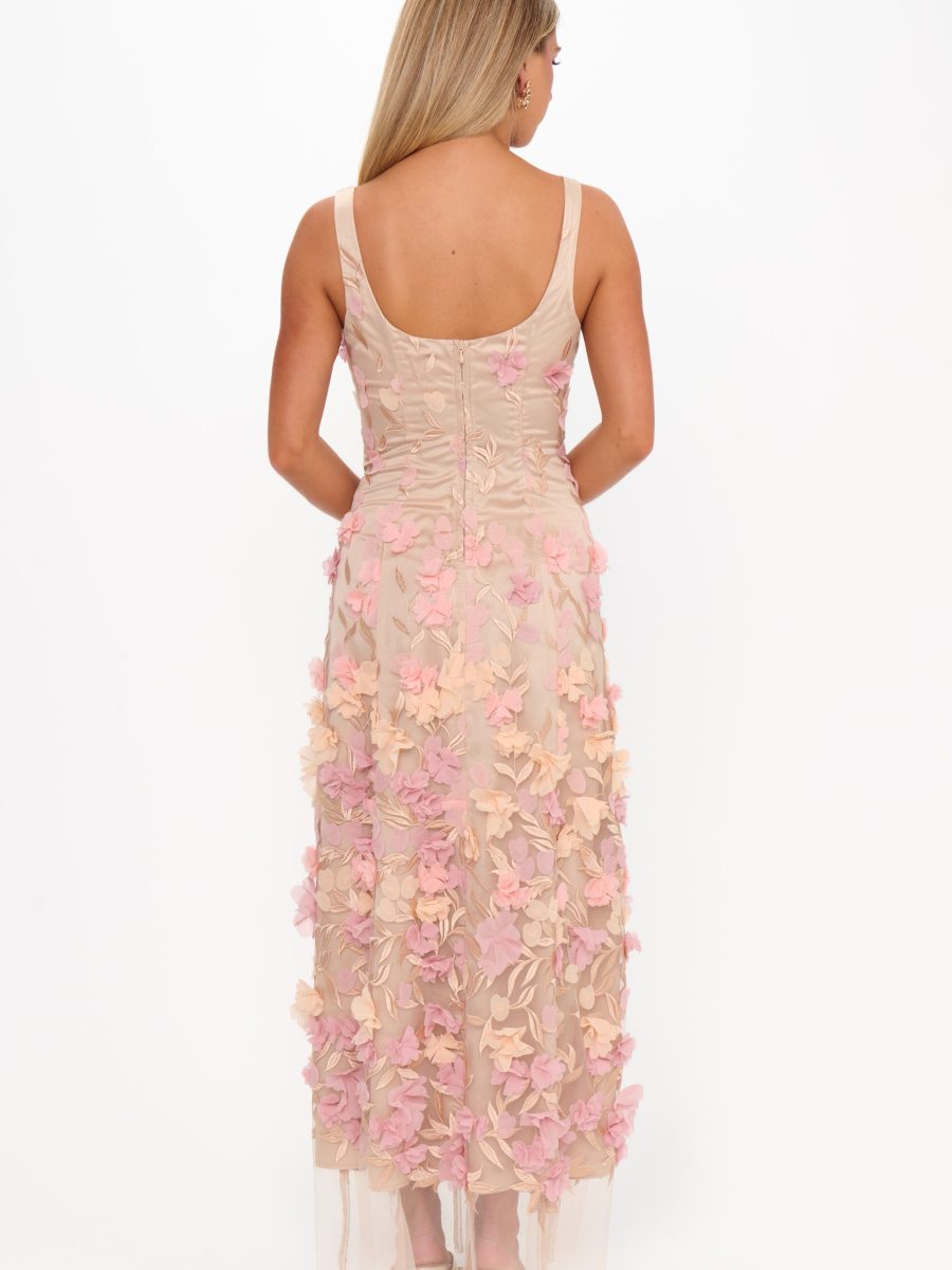 Stephanie Dress ~ Champagne 3D Floral