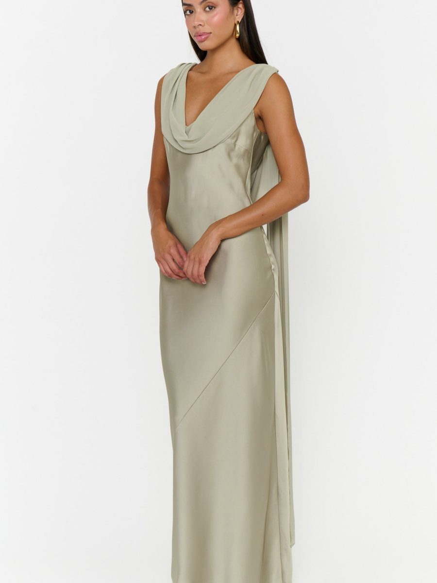Maya Maxi Dress ~ Moss Green Luxe Satin
