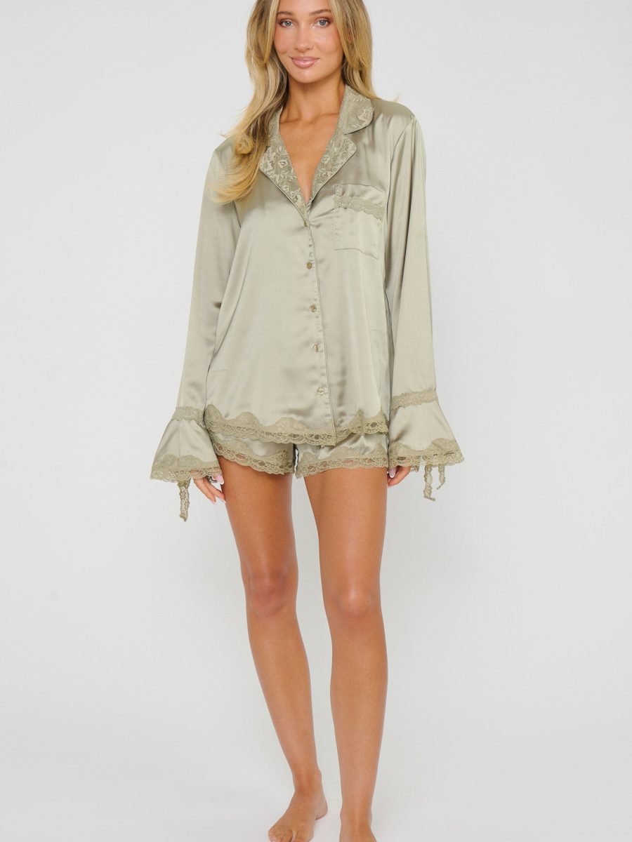 New Beginning PJ Set ~ Moss Green Luxe Satin