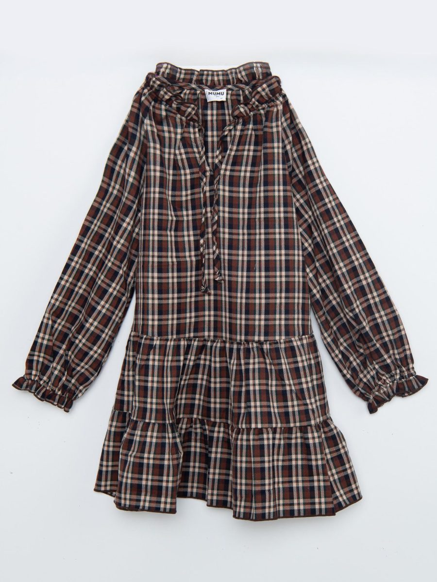 Little Birdie Dress ~ Saddle Plaid