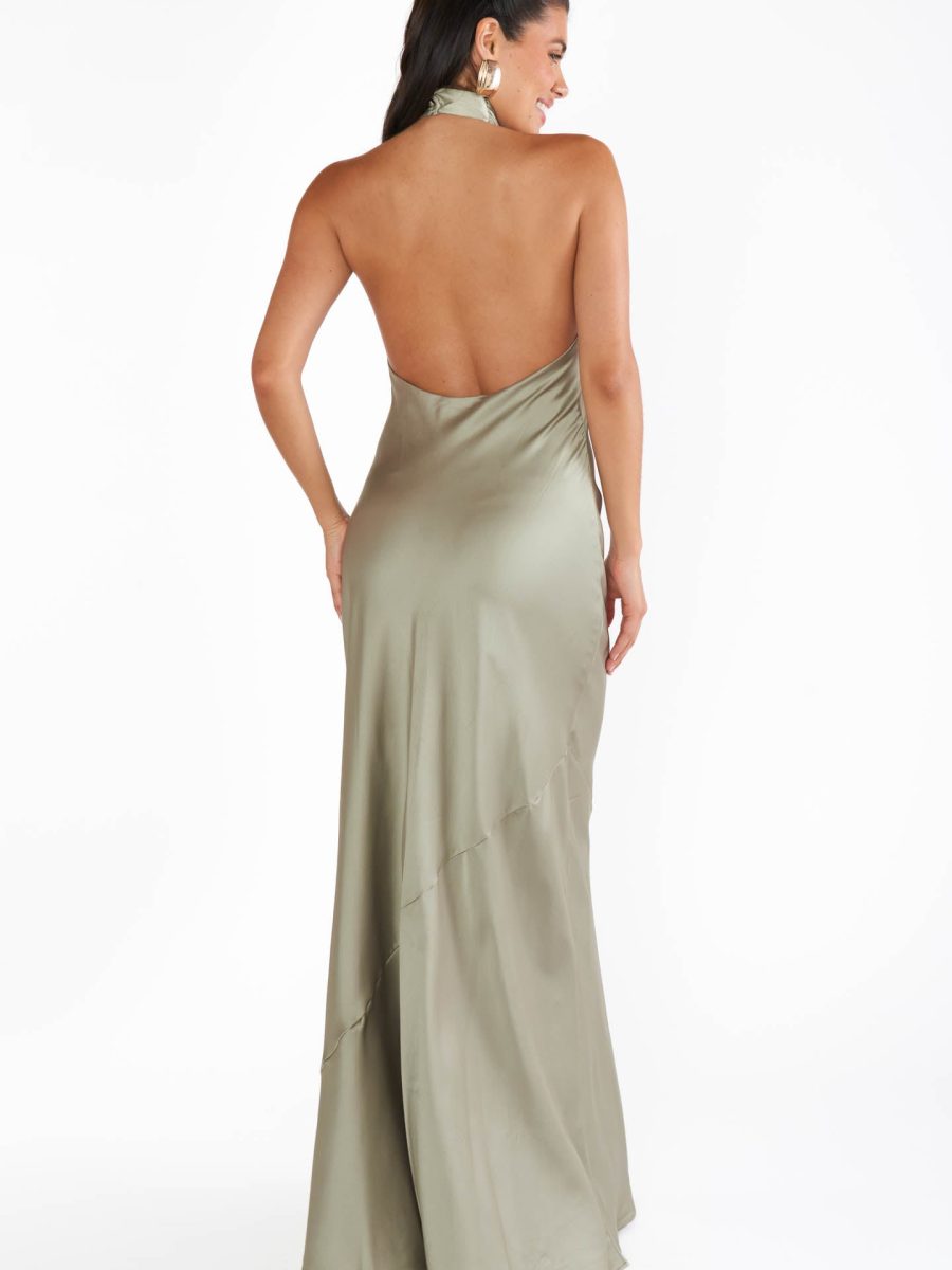 Jasmine Halter Maxi Dress ~ Moss Green Luxe Satin