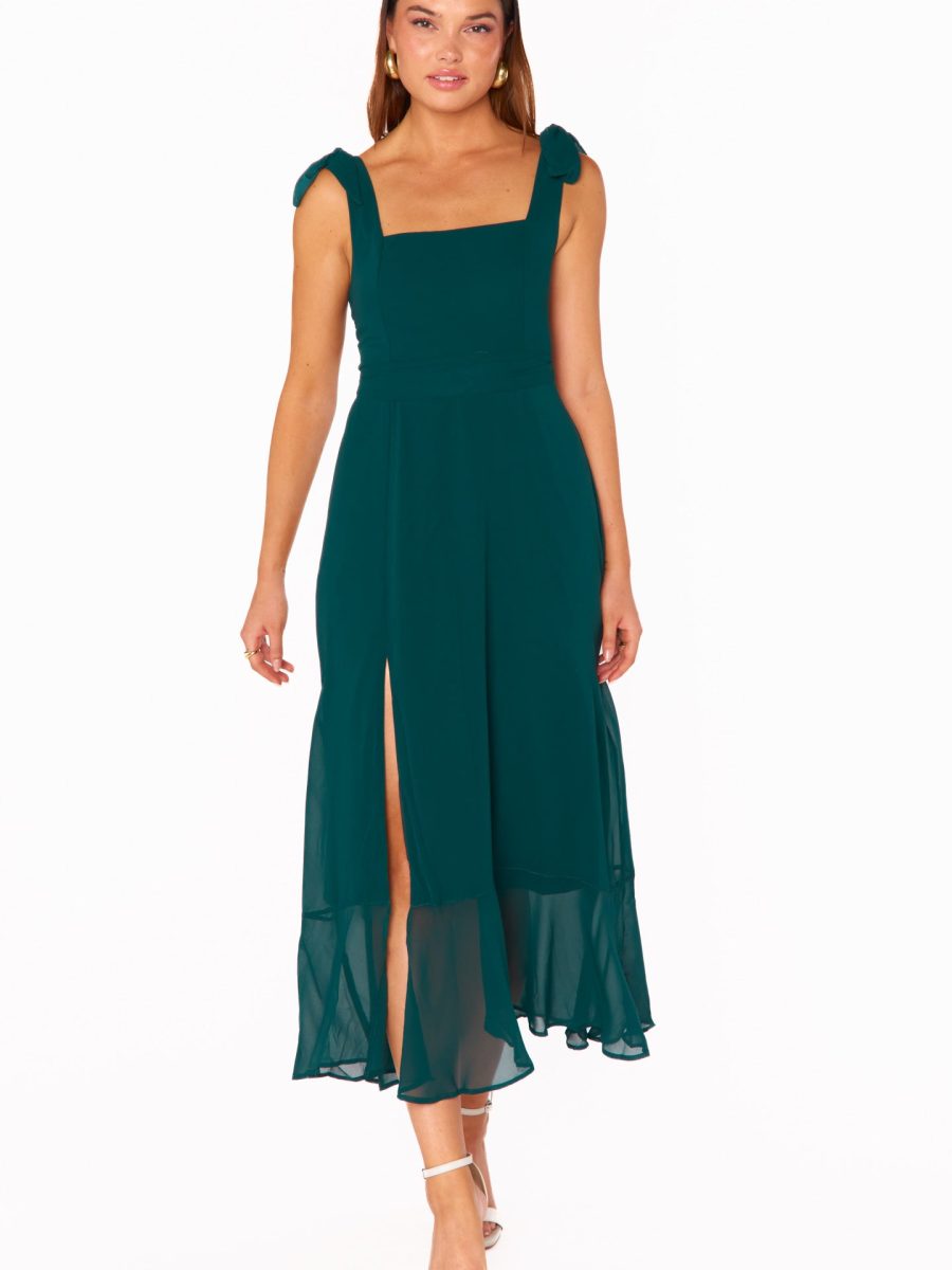 Claire Midi Dress ~ Emerald Chiffon