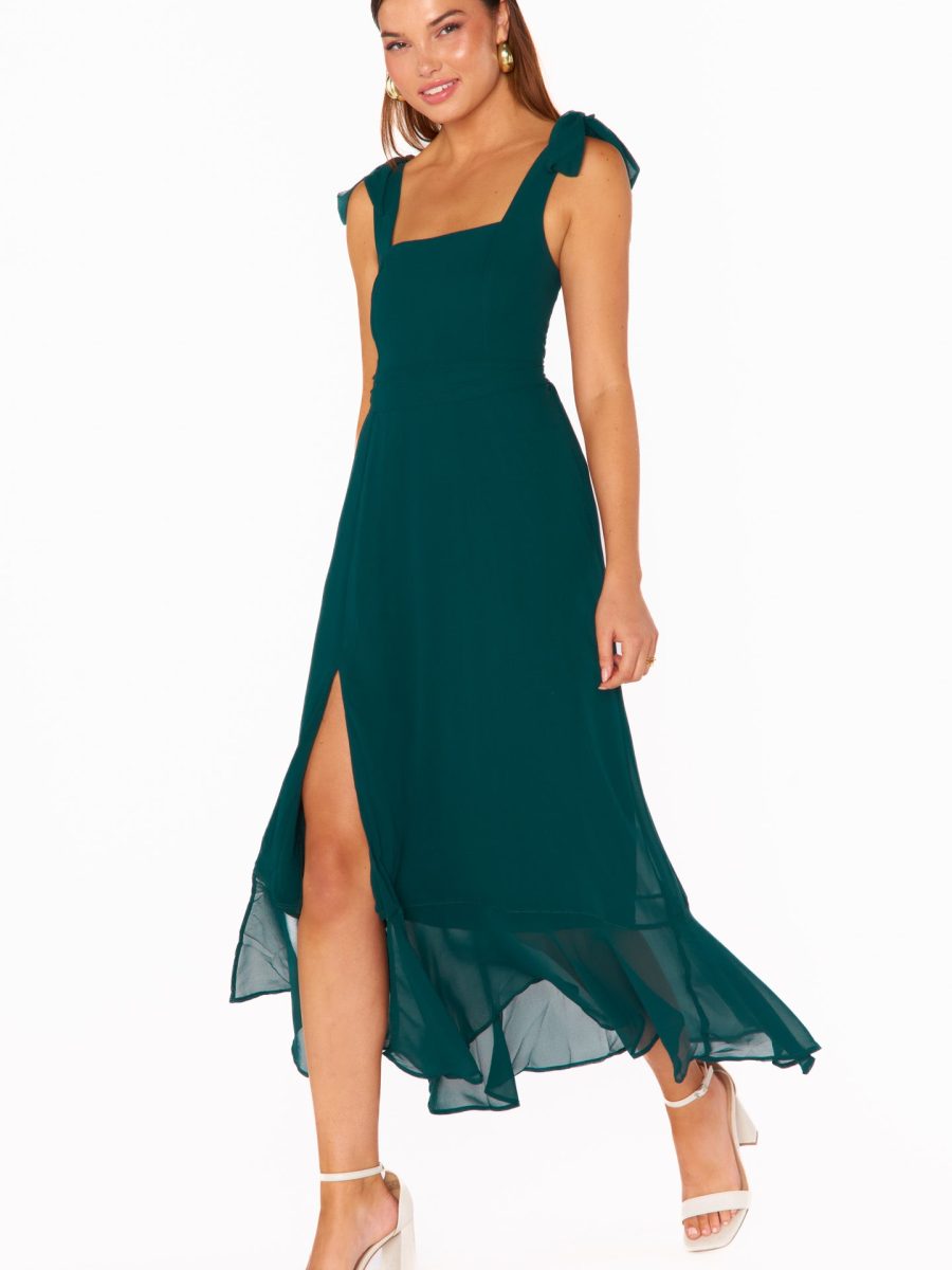 Claire Midi Dress ~ Emerald Chiffon