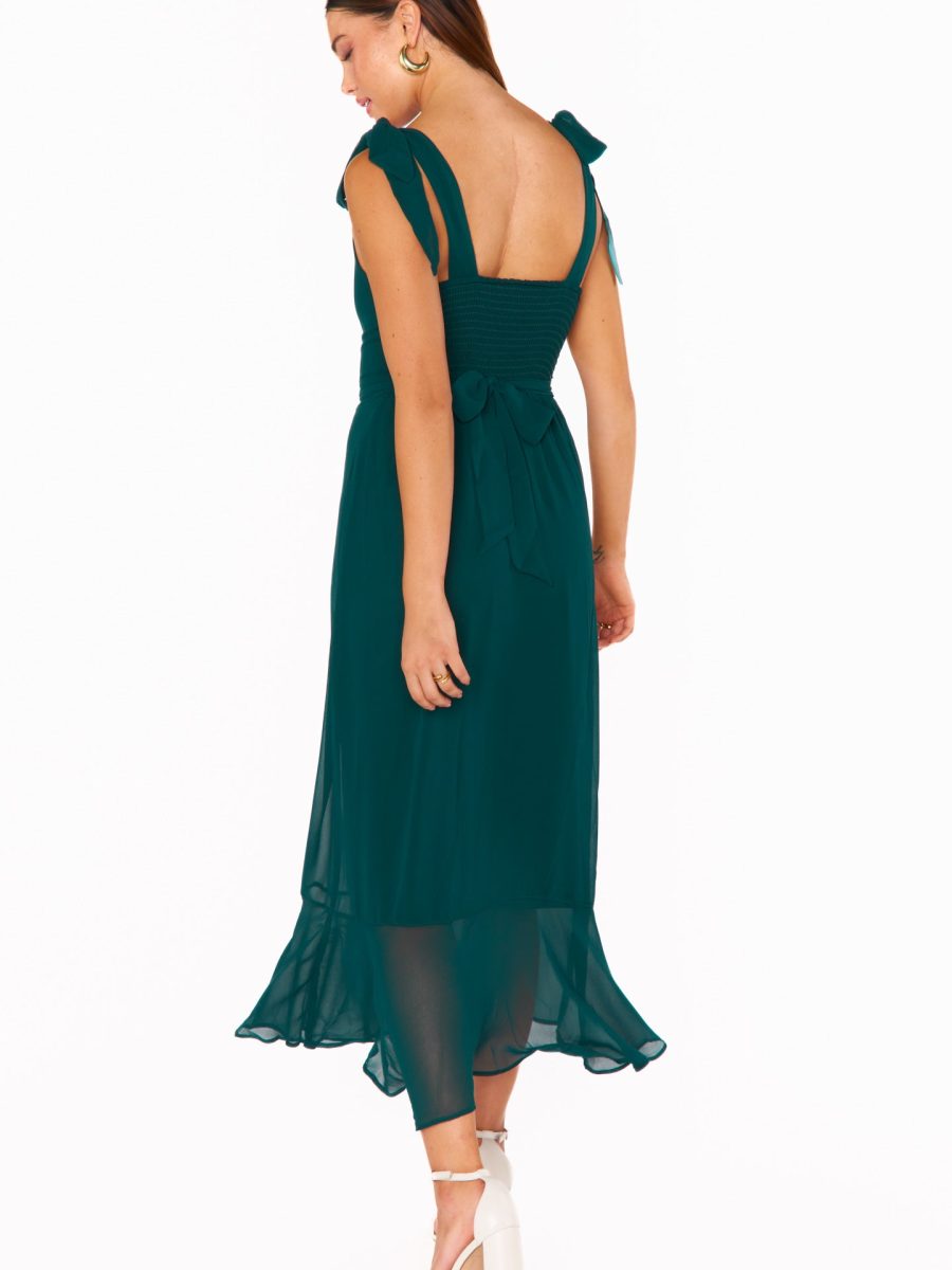 Claire Midi Dress ~ Emerald Chiffon