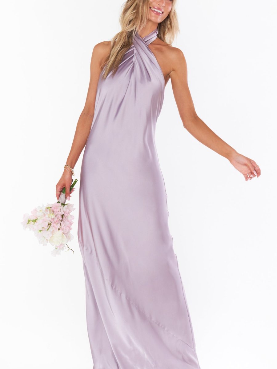 Jasmine Halter Maxi Dress ~ Dusty Purple Luxe Satin