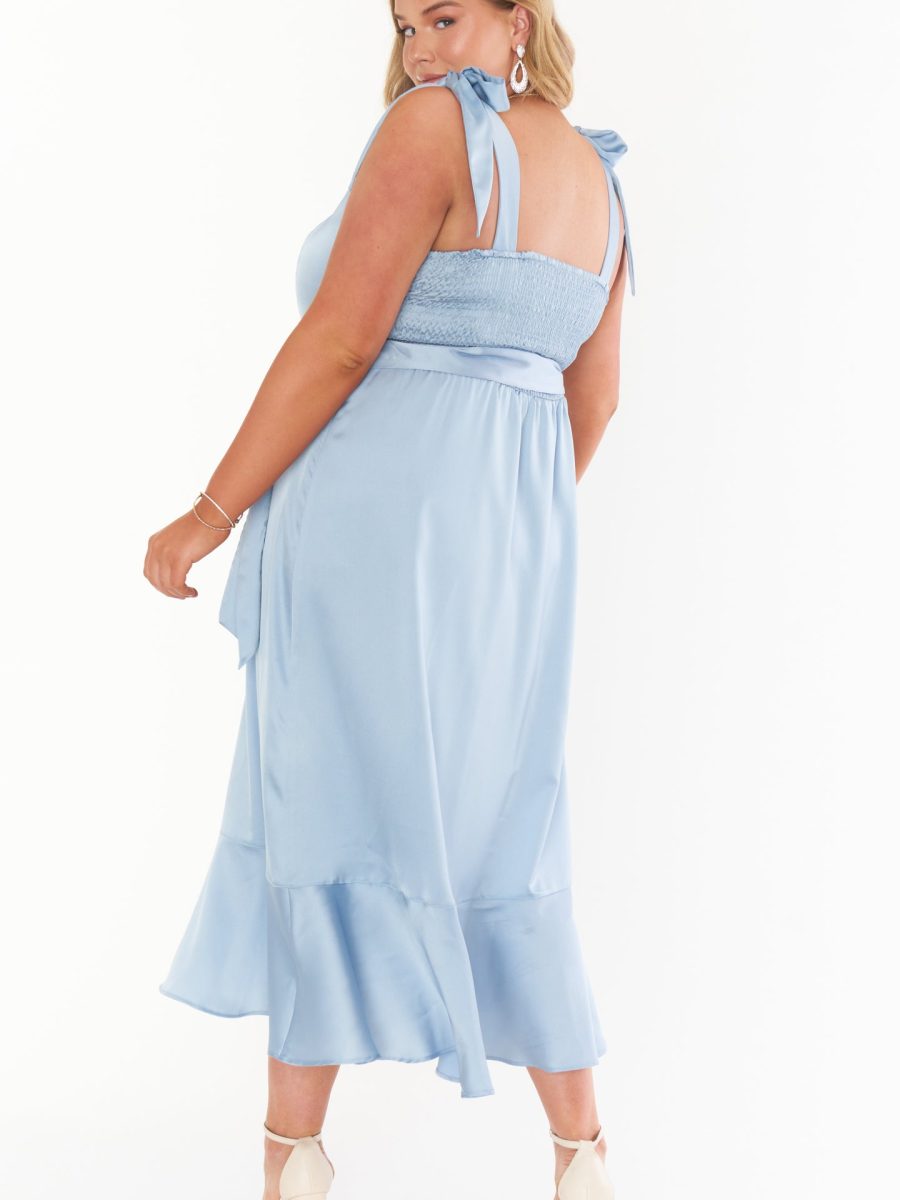 Claire Midi Dress ~ Steel Blue Luxe Satin