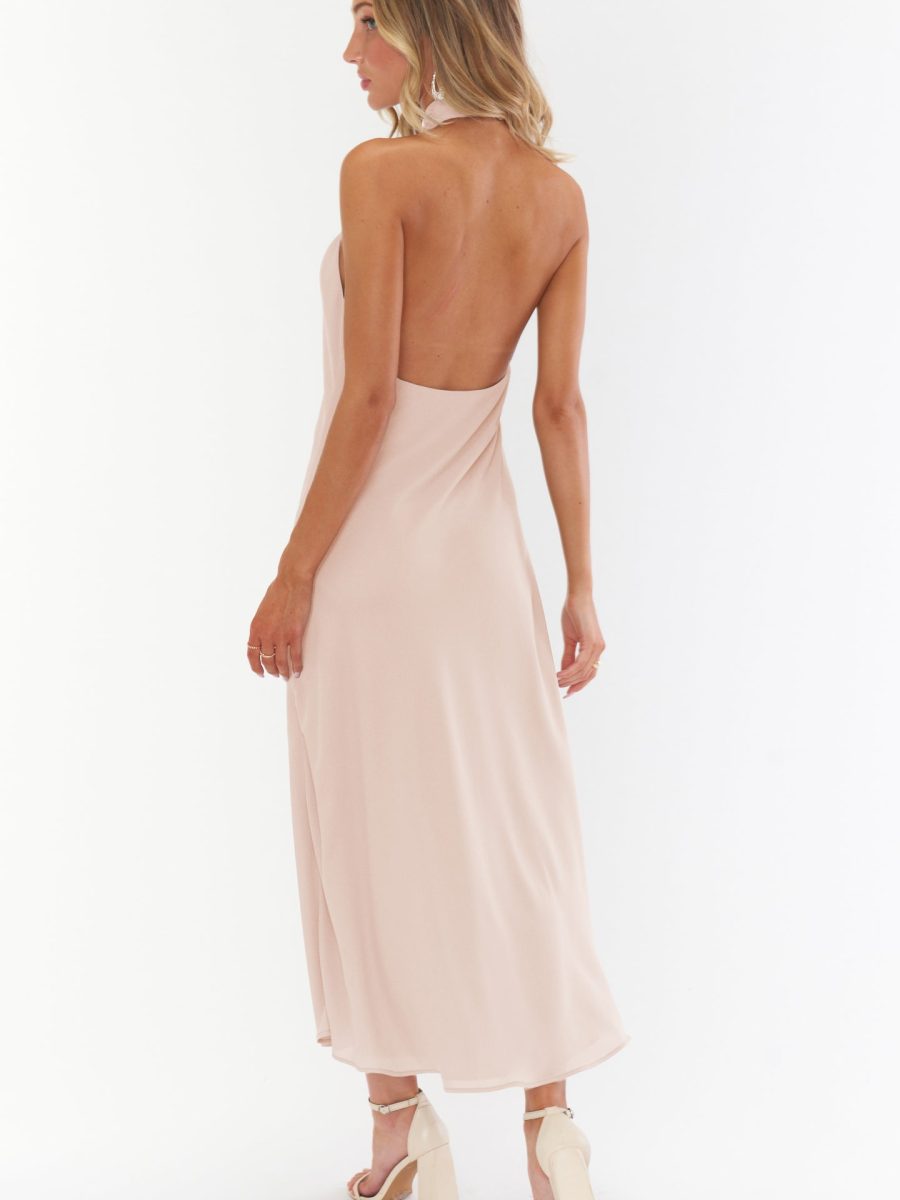 Jasmine Halter Midi Dress ~ Dusty Blush Crisp