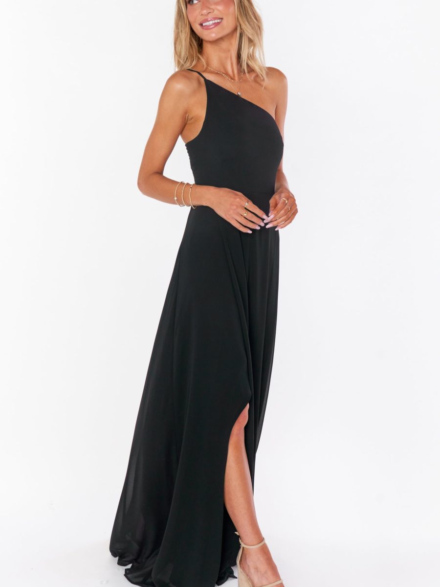 Shannon One Shoulder Dress ~ Black Chiffon