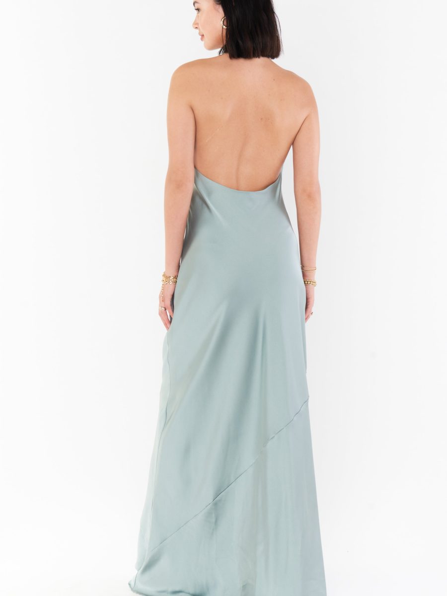 Jasmine Halter Maxi Dress ~ Silver Sage Luxe Satin