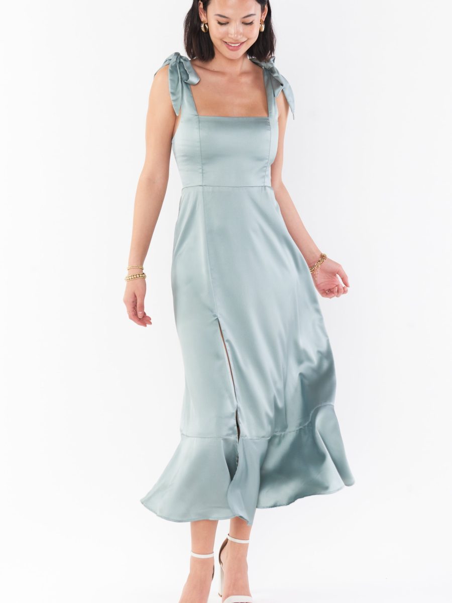 Claire Midi Dress ~ Silver Sage Luxe Satin