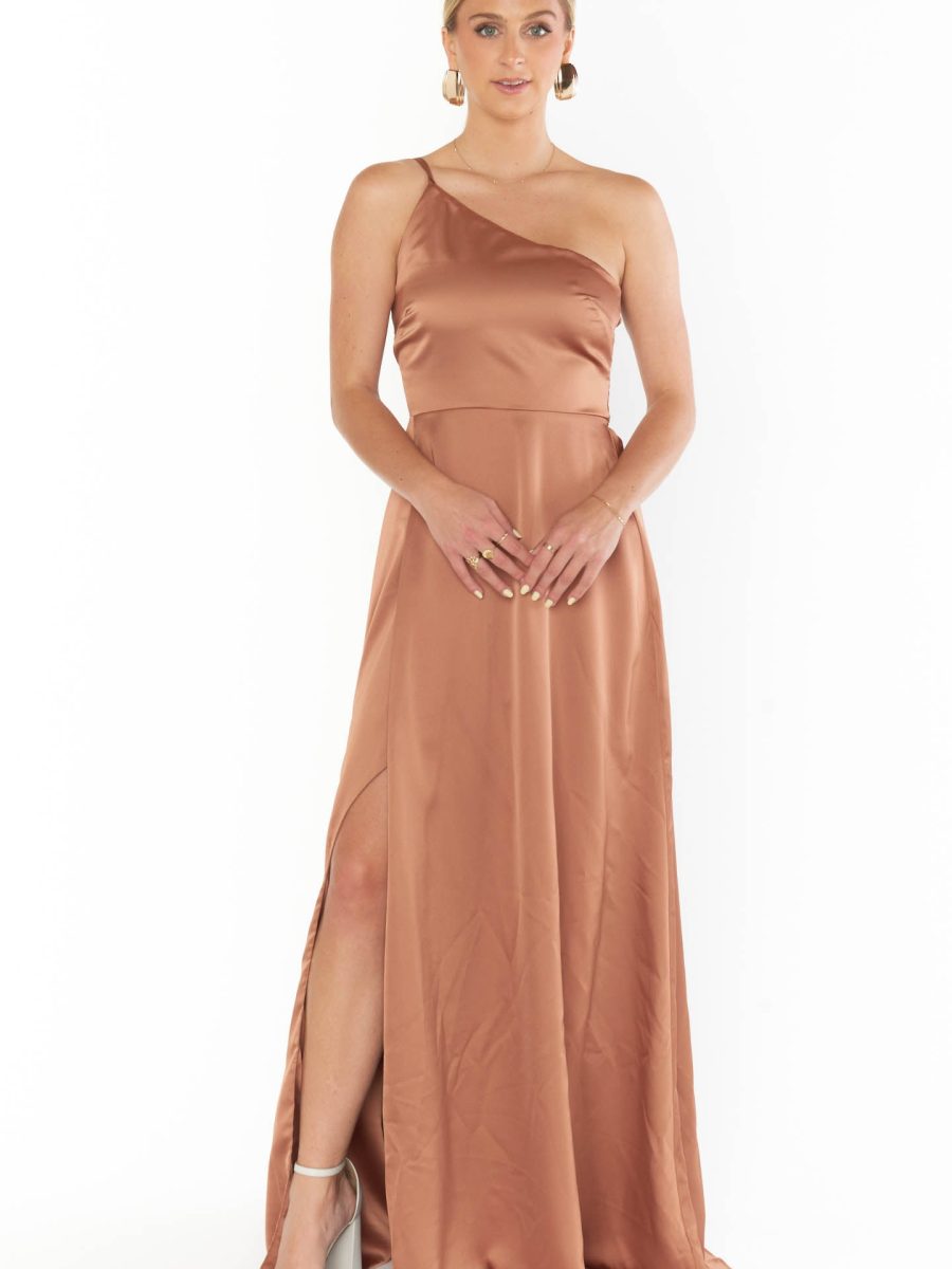 Shannon One Shoulder Dress ~ Copper Luxe Satin
