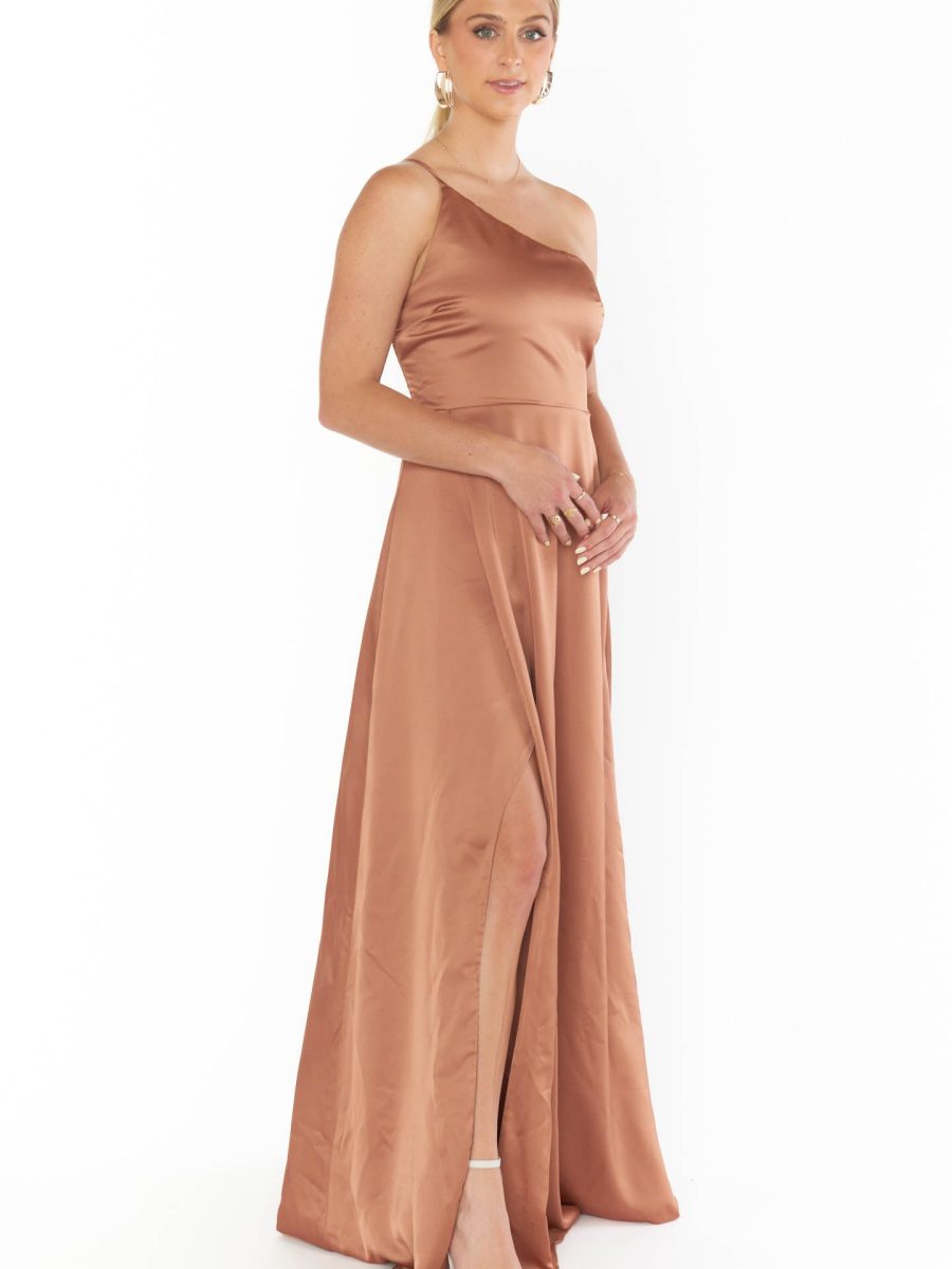 Shannon One Shoulder Dress ~ Copper Luxe Satin