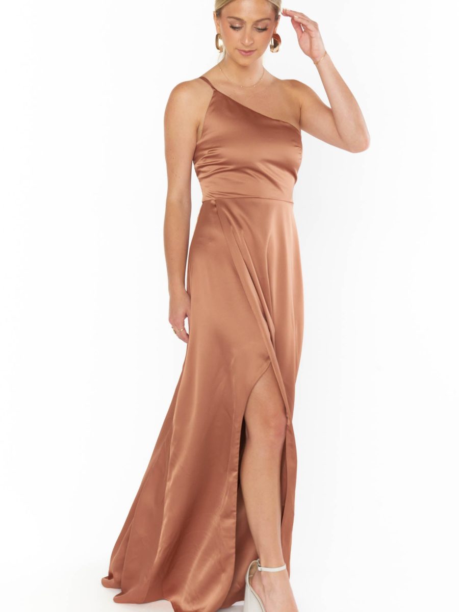 Shannon One Shoulder Dress ~ Copper Luxe Satin