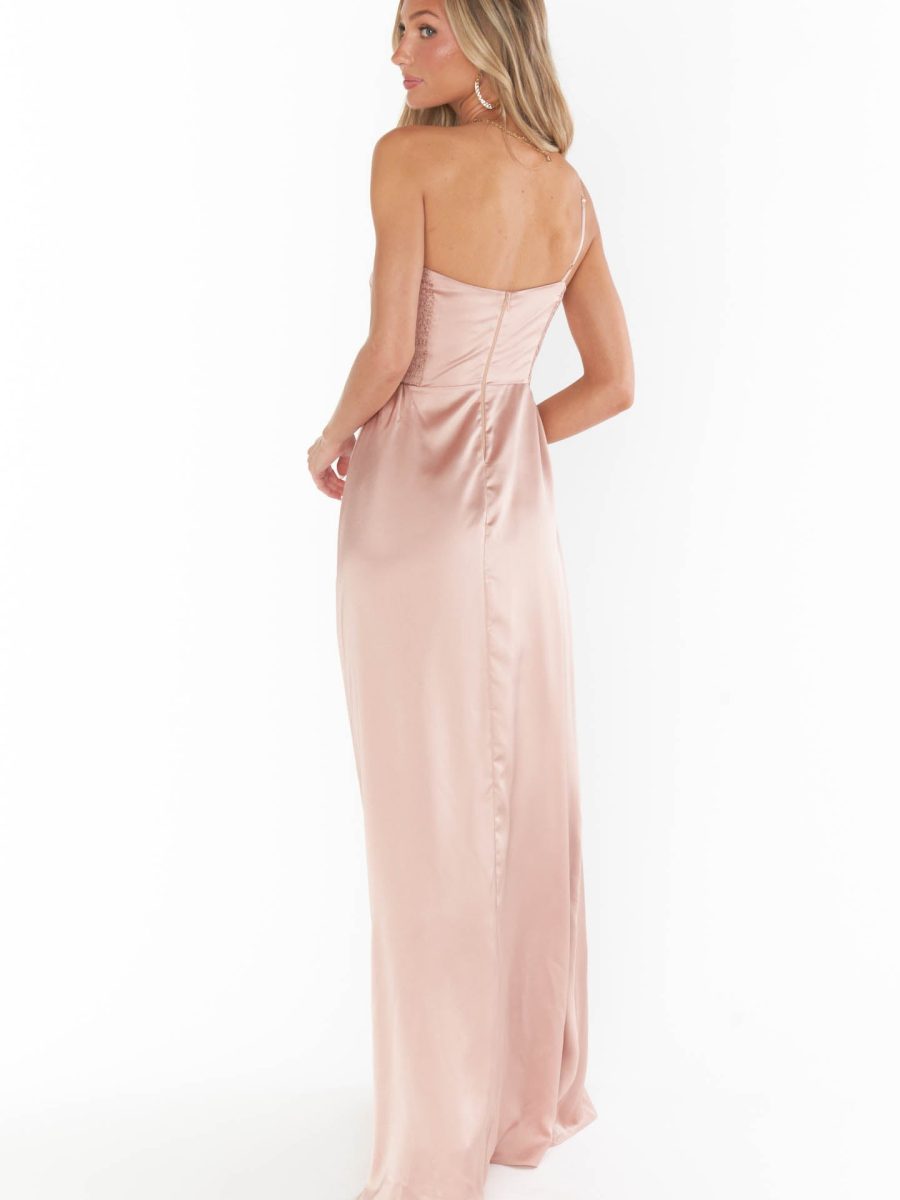 Shannon One Shoulder Dress ~ Rose Gold Luxe Satin