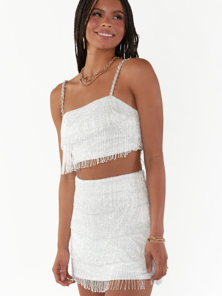 Swift Fringe Skort ~ White Beaded Fringe