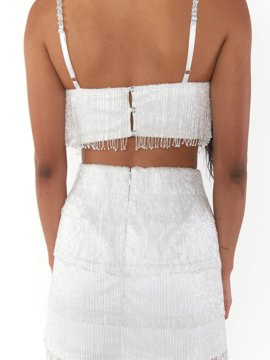 Swift Fringe Skort ~ White Beaded Fringe
