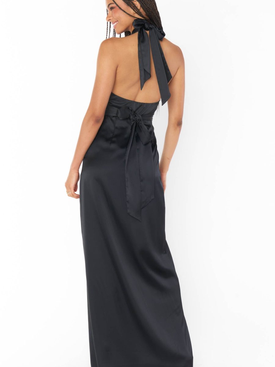 Adele Halter Maxi Dress ~ Black Luxe Satin