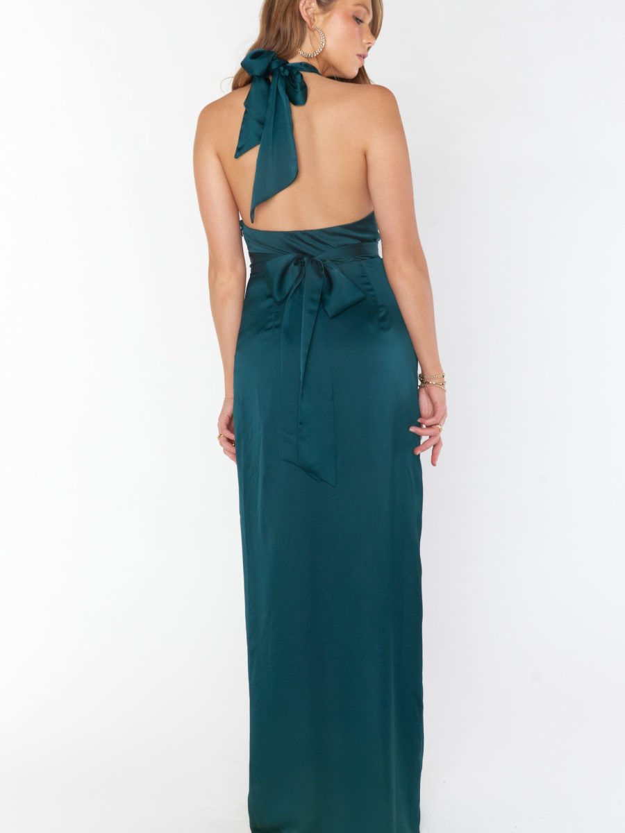 Adele Halter Maxi Dress ~ Deep Emerald Luxe Satin