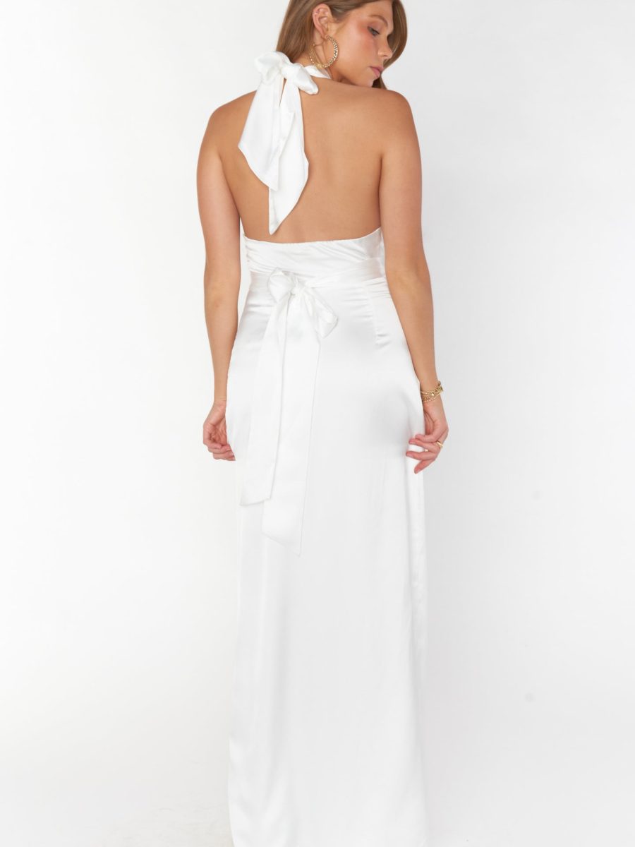 Adele Halter Maxi Dress ~ Ivory Luxe Satin