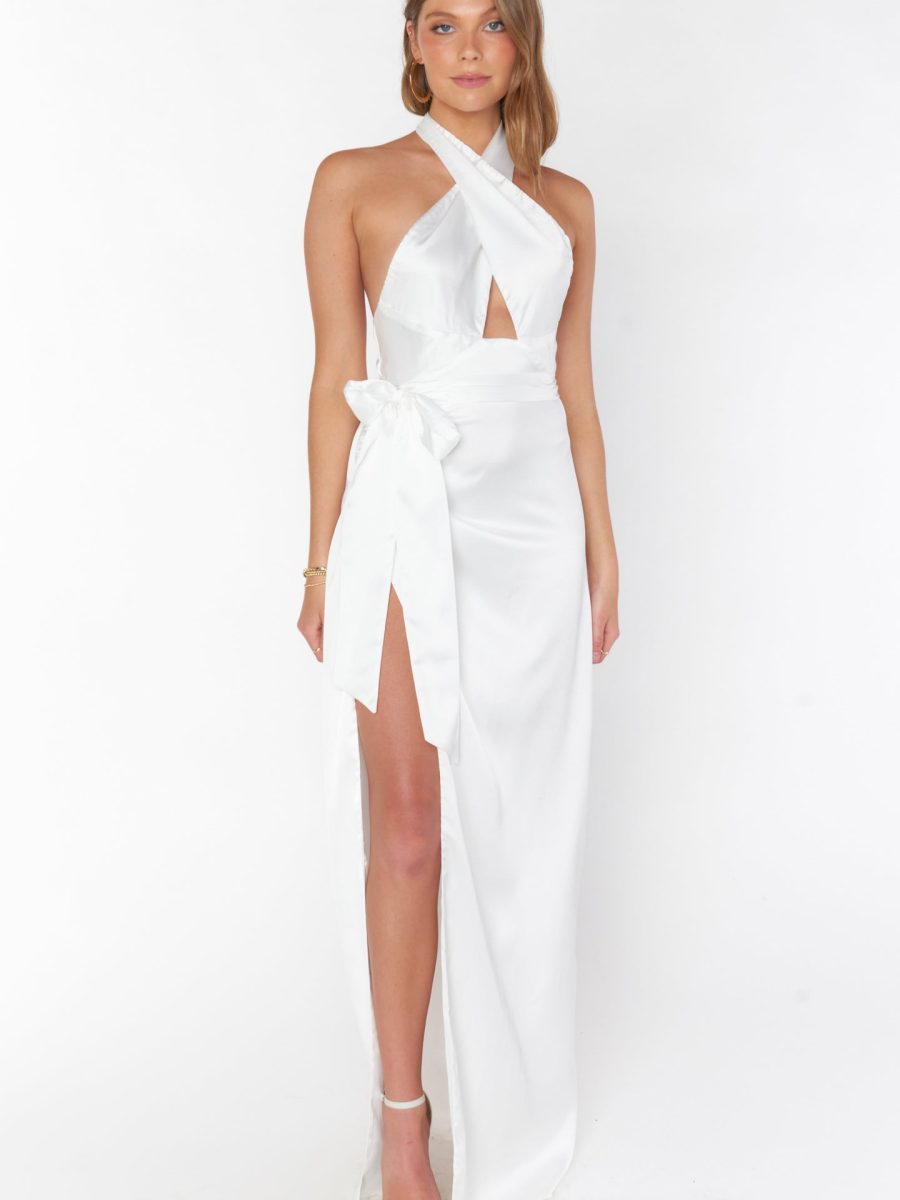 Adele Halter Maxi Dress ~ Ivory Luxe Satin