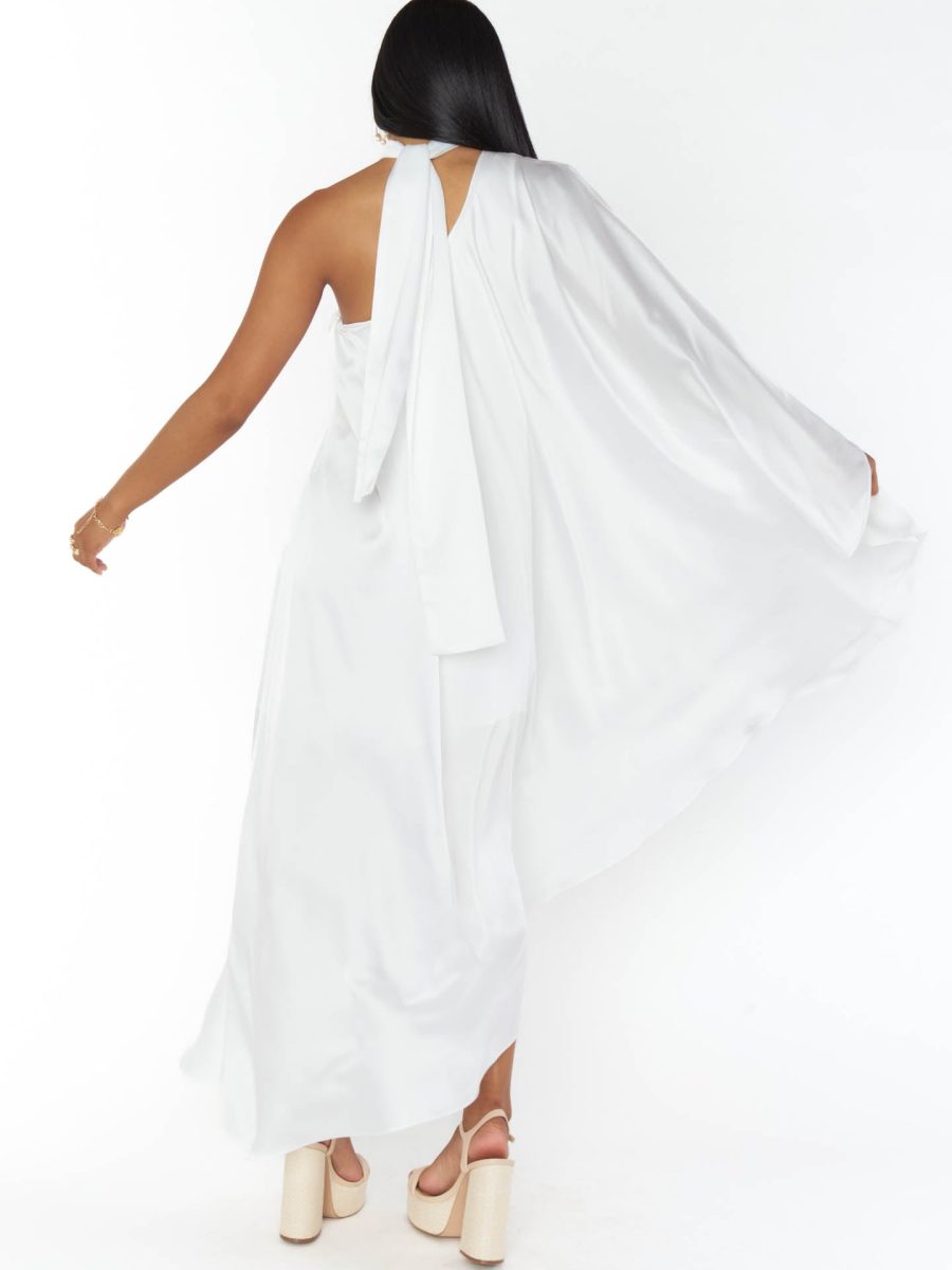 Rhea One Shoulder Dress ~ Ivory Luxe Satin