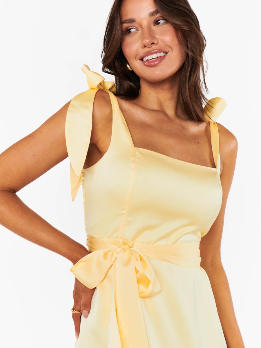Garden Midi Dress ~ Pale Yellow Luxe Satin