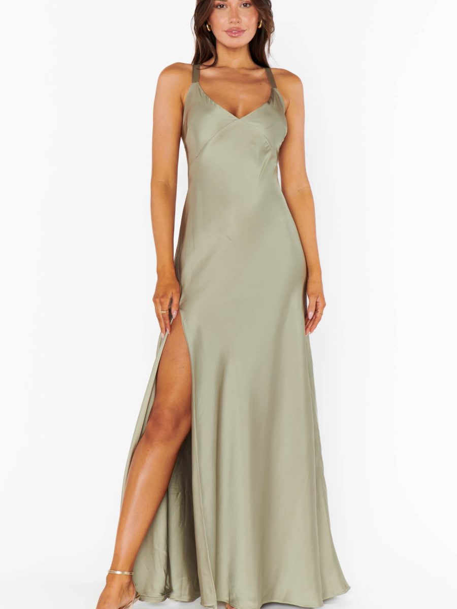 Anderson Maxi Dress ~ Moss Green Luxe Satin
