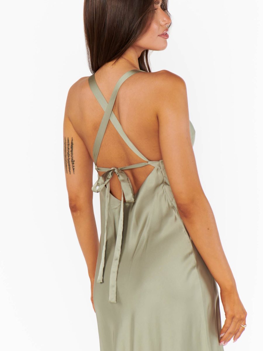 Anderson Maxi Dress ~ Moss Green Luxe Satin