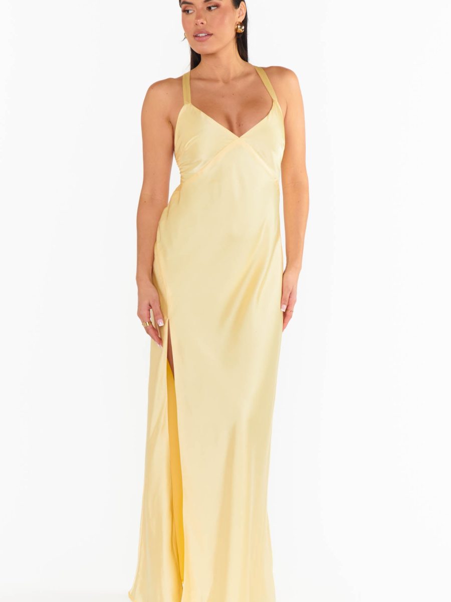 Anderson Maxi Dress ~ Pale Yellow Luxe Satin