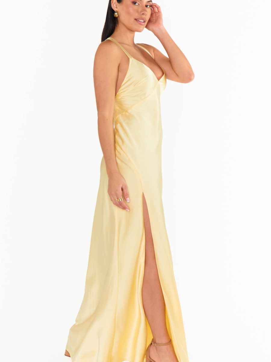 Anderson Maxi Dress ~ Pale Yellow Luxe Satin