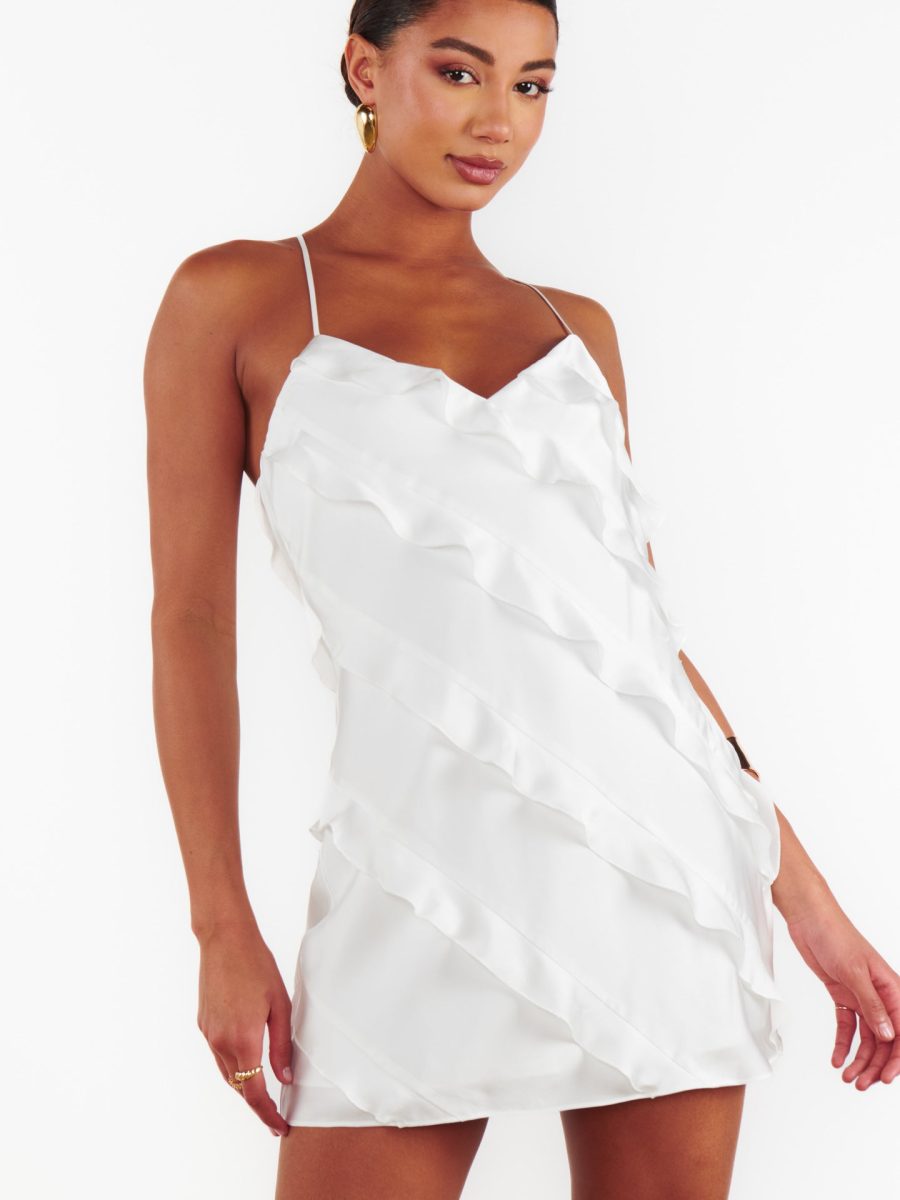 Romance Ruffle Mini Dress ~ Ivory Luxe Satin