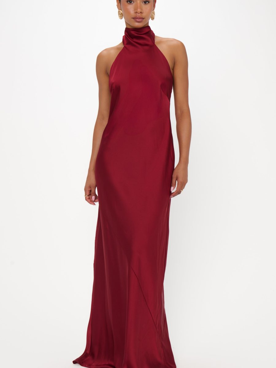 Lisa Maxi Dress ~ Cranberry Luxe Satin