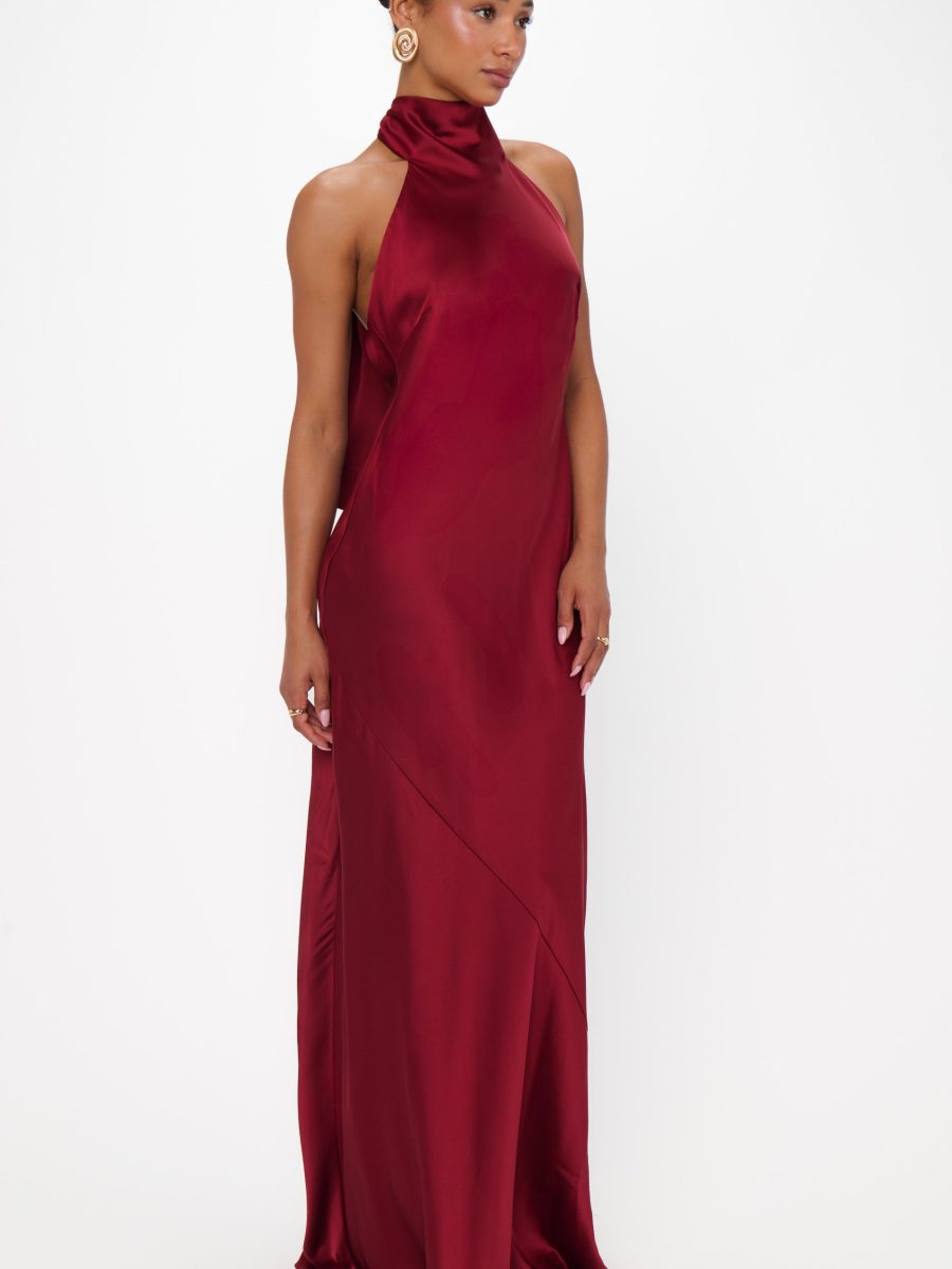 Lisa Maxi Dress ~ Cranberry Luxe Satin