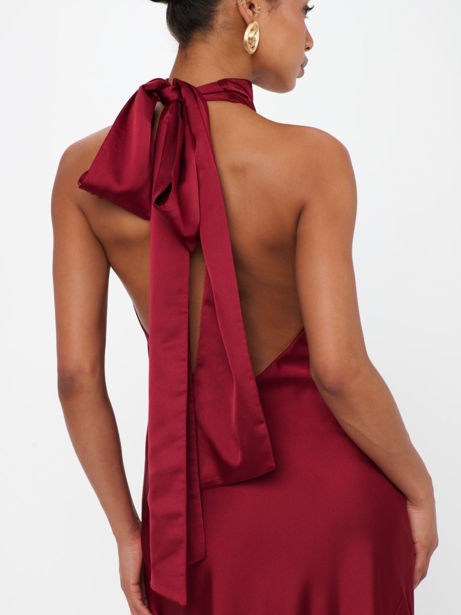 Lisa Maxi Dress ~ Cranberry Luxe Satin