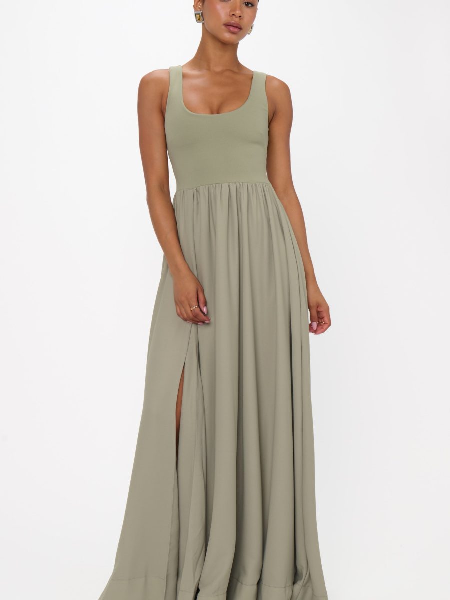 Harper Maxi Dress ~ Moss Green Crisp