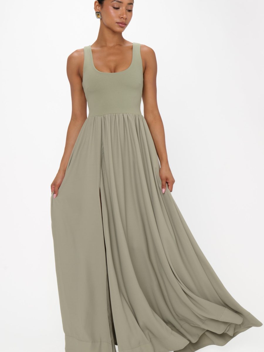 Harper Maxi Dress ~ Moss Green Crisp