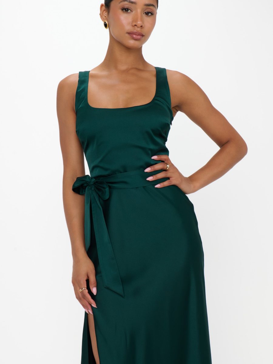 Lana Maxi Dress ~ Deep Emerald Luxe Satin