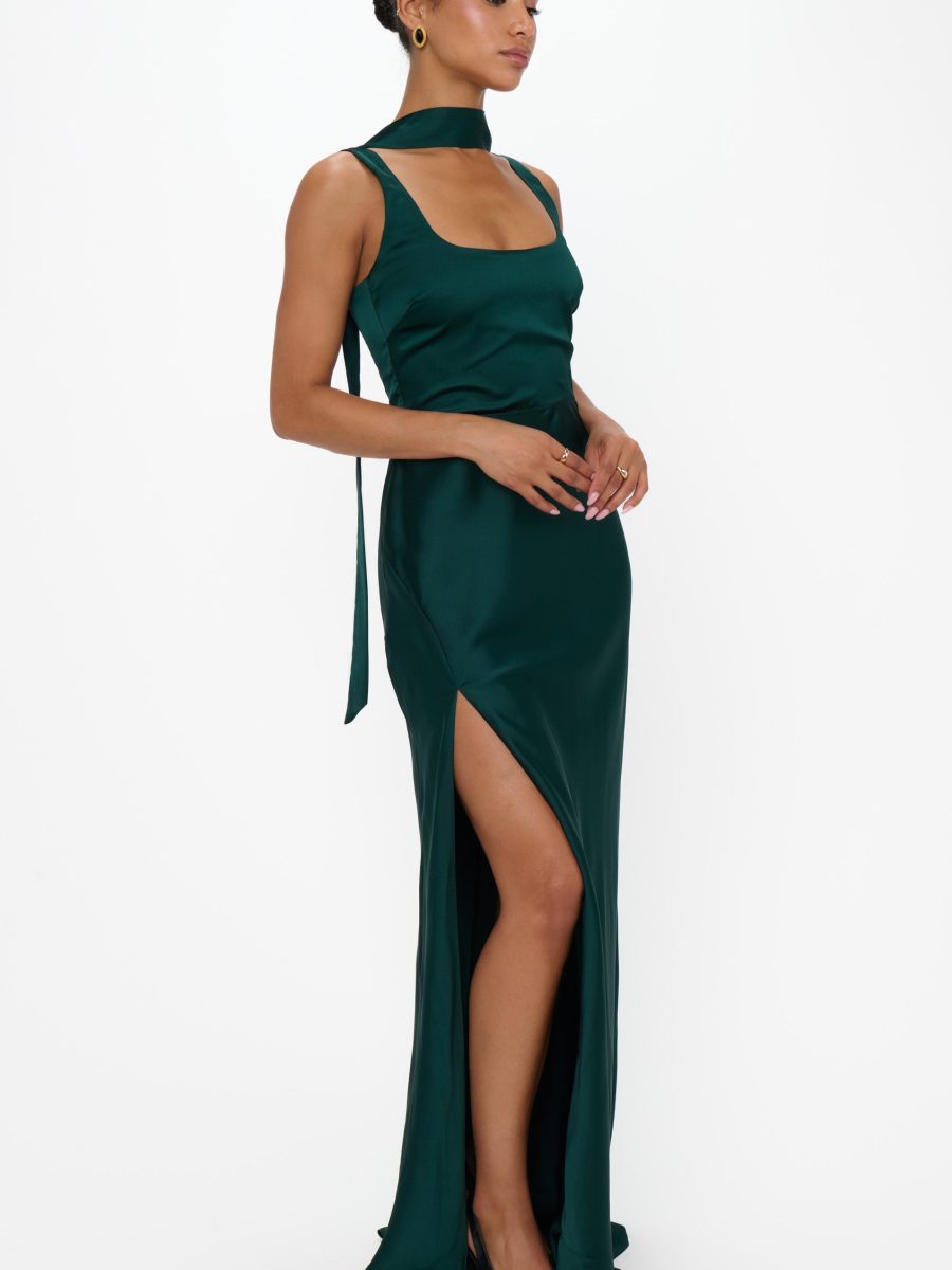 Lana Maxi Dress ~ Deep Emerald Luxe Satin