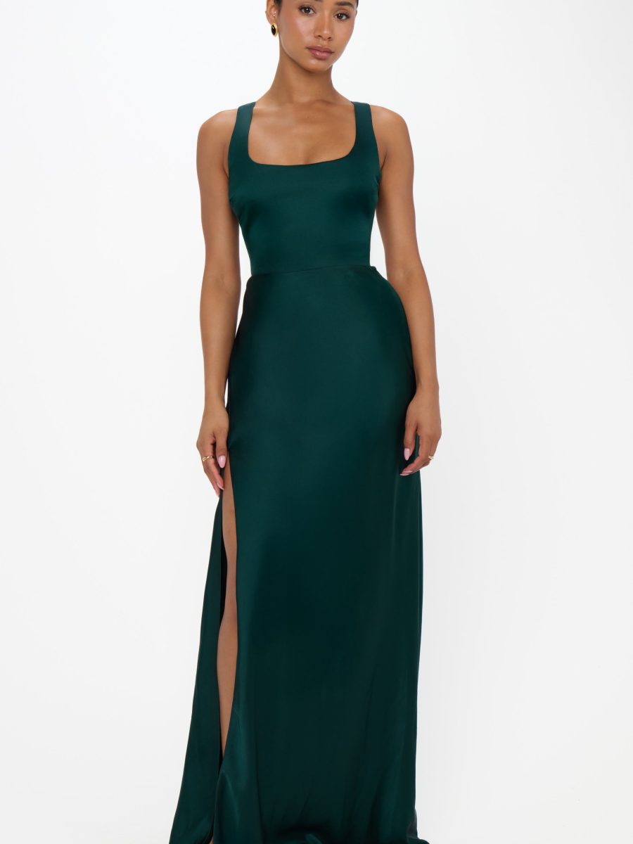 Lana Maxi Dress ~ Deep Emerald Luxe Satin
