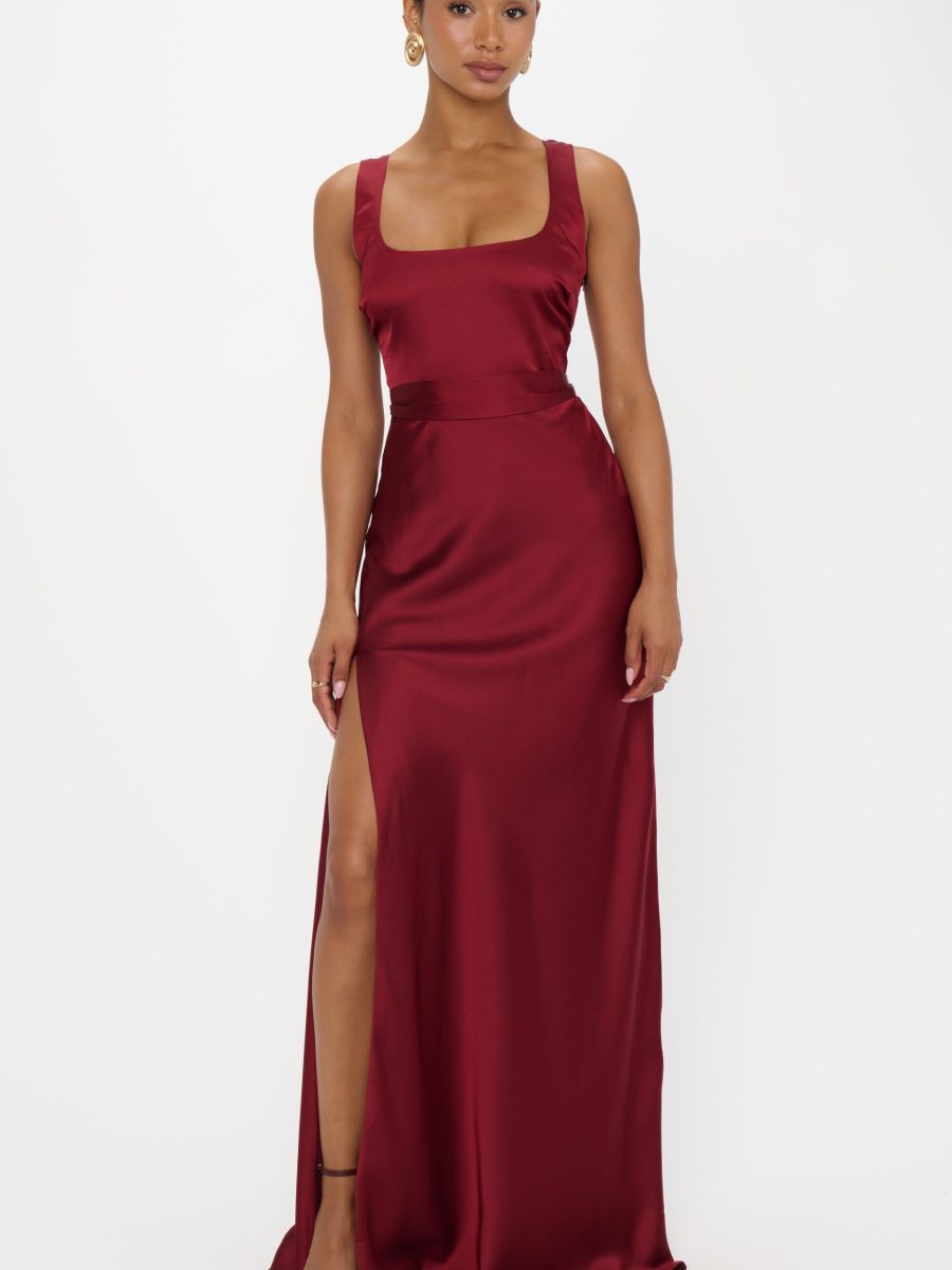 Lana Maxi Dress ~ Cranberry Luxe Satin