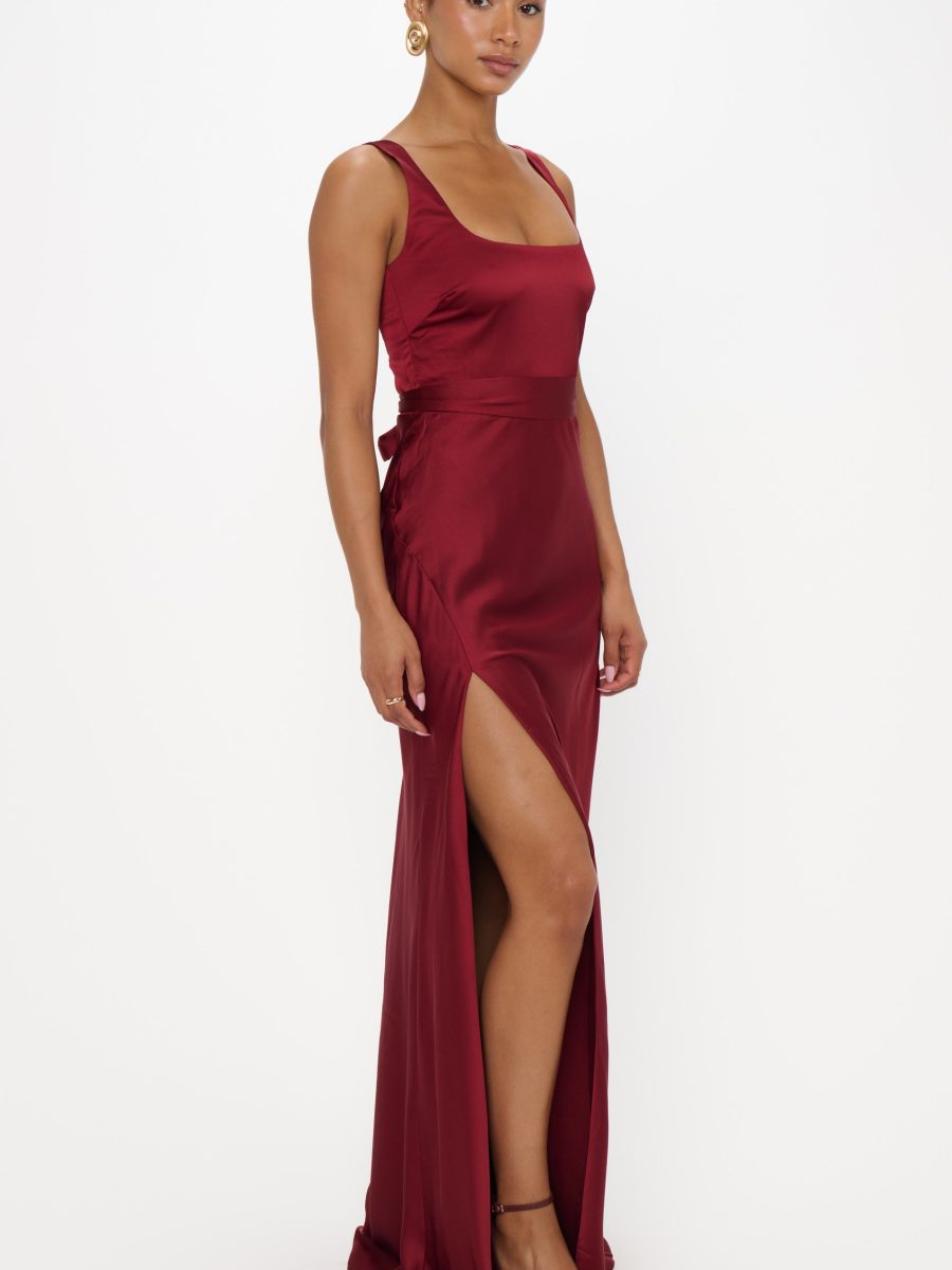 Lana Maxi Dress ~ Cranberry Luxe Satin